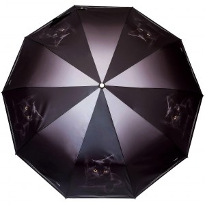 Черный зонт с черным котом, 10 спиц, Три Слона, автомат, арт.3103-1